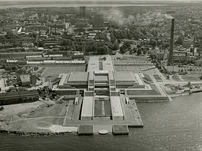 Linnahall, air view by the sea, behind the centre of the city building. Architects Raine Karp, Riina Altmäe interior architect Ülo Sirp  duplicate photo