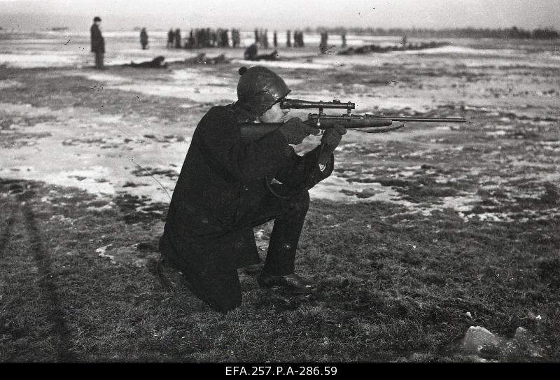 In the shooting exercise of the Kalevite Maleva fighter with a personal sniper gun.