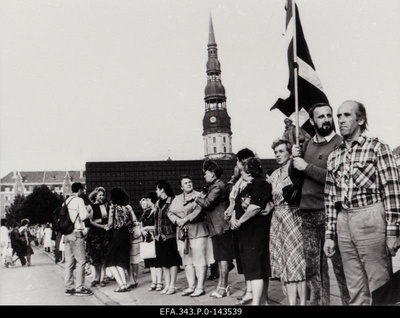 The Baltic chain in Riga Molotov - Ribbentrop Pact was concluded on the 50th anniversary.  duplicate photo