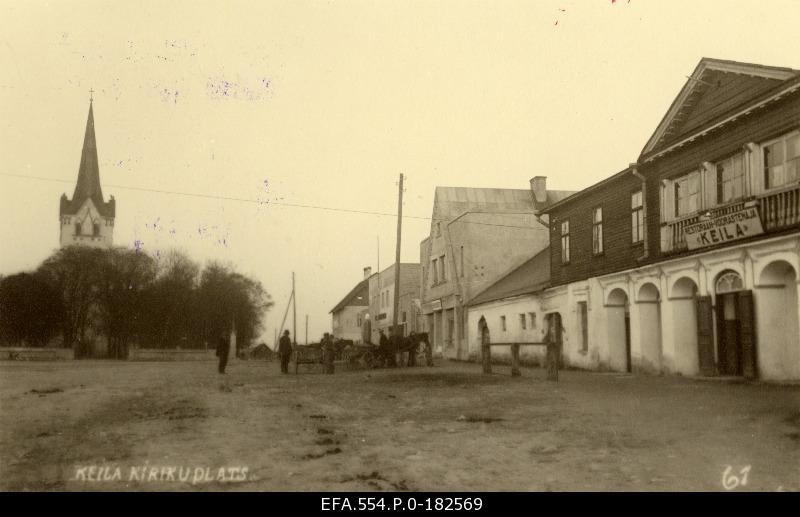 Keila Church Square, on the right restaurant and holiday house Keila.