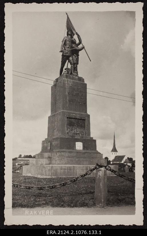 View of the memory pillar of the War of Independence in Rakvere, background Rakvere Church