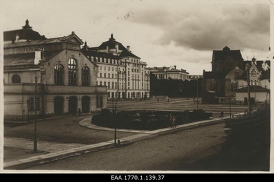 New market in Tallinn, the market building, the theatre “Estonia” and Reaalkool behind it  duplicate photo
