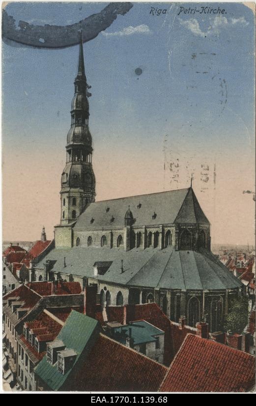 Riga Peetri Church, colored postcard