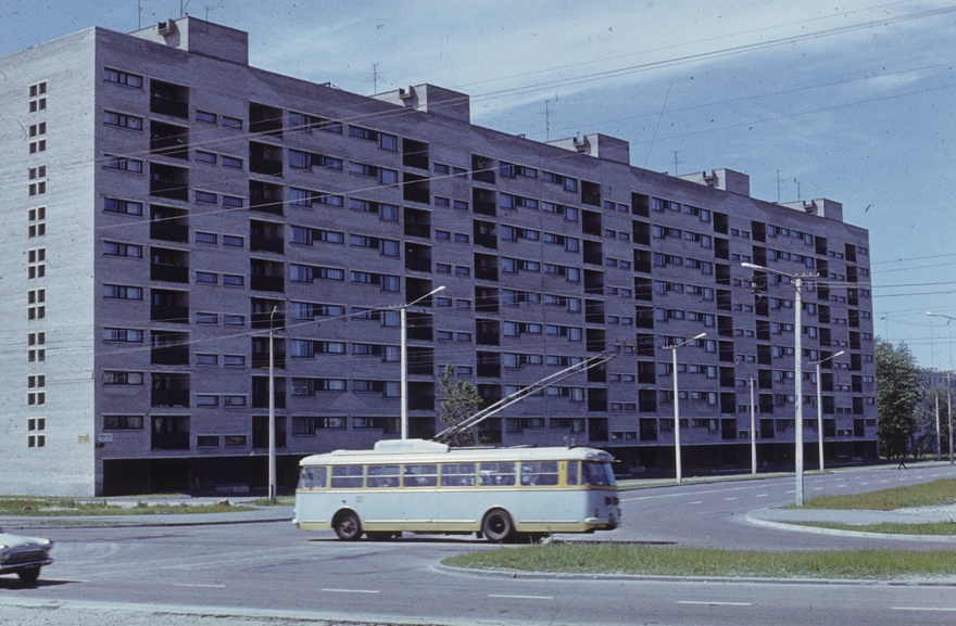 From the subscribed apartment building in Mustamäe, view of the building with troll on the front. Architect Raine Karp