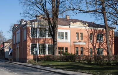 fotopostkaart, Viljandi, Jakobsoni tn 47c, saksa gümnaasium, u 1918, foto J. Riet rephoto