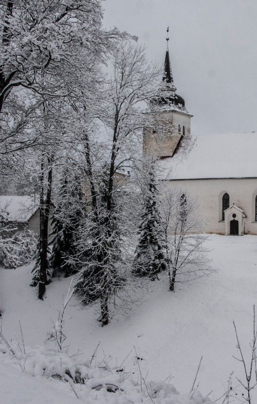 fotopostkaart, Viljandi, Jaani kirik I Kirsimäe poolt, talv, u 1920, foto J. Riet rephoto