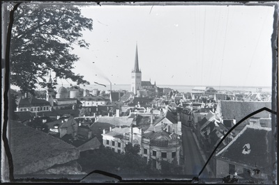 View from Toompea to the northeast of the city. First the beginning of Lai tn, behind the church of Oleviste and the Gulf of Tallinn.  duplicate photo