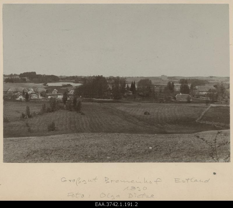 General view of the buildings, fields and lakes of the Manor of Pilkus