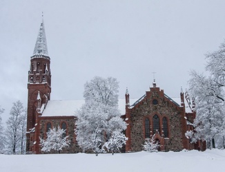 trükipostkaart, Viljandi, Pauluse kirik Vaksali teelt, talv, 1903, kirjastus A. Tõllasepp, foto J. Riet rephoto