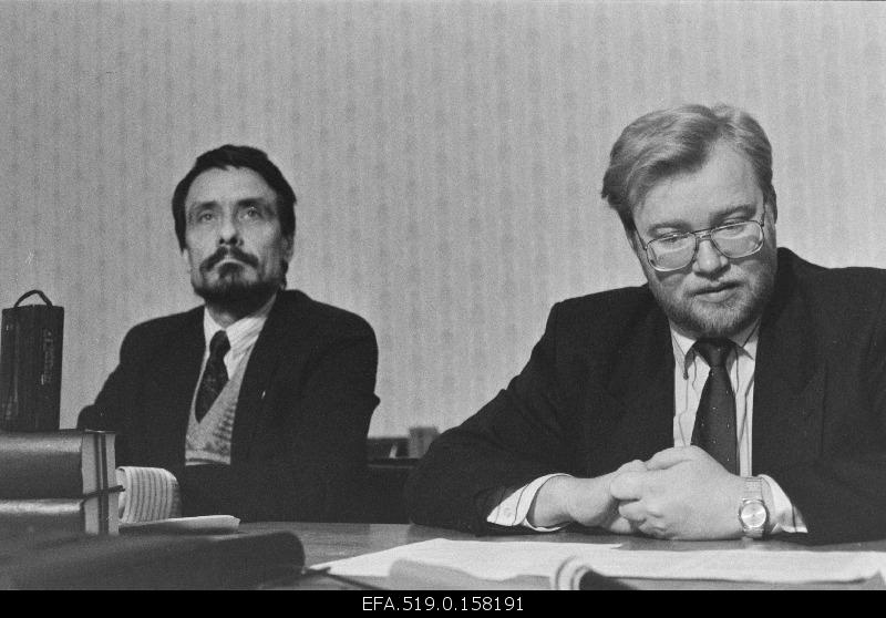 Prime Minister of the Republic of Estonia Mart Laar and Minister of Culture and Education Paul - Eerik Rummo (left) Government press conference.