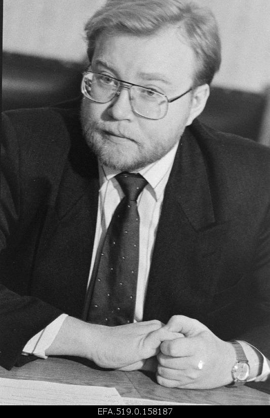 Prime Minister of the Republic of Estonia Mart Laar at the press conference of the government.