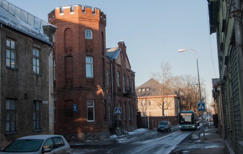 fotopostkaart, Viljandi, Jakobsoni tn, Koidu tn ja Tallinna tn vahel, talv, u 1915, foto J. Riet? rephoto