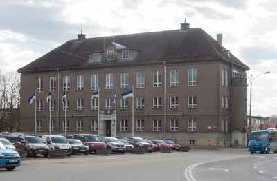 Building of the Viljandi Department of Eesti Pank, view of the building. Architect Karl Burman rephoto