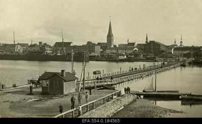 View of the Nahksilla and the city centre located on the river Pärnu.  duplicate photo