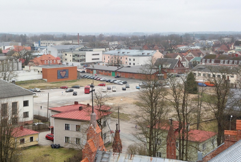 foto, Viljandi, linn Pauluse kiriku tornist Tartu mnt poole , u 1965 rephoto
