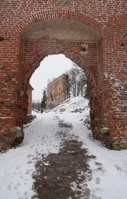 fotopostkaart, Viljandi, lossivärav, Suurmüür, talv, u 1925, foto J. Riet rephoto