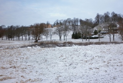 fotonegatiiv, Vaade Viljandi järve poolt lossimägedele, elumajadele (I Kirsimäe kõrval) talvel lähemalt rephoto