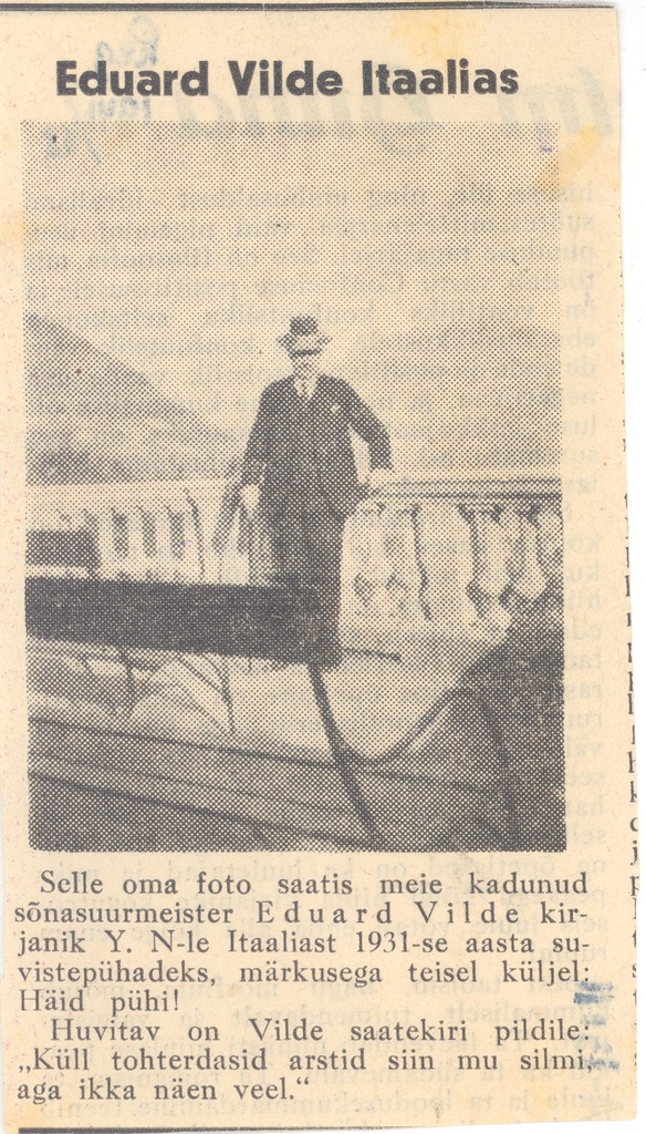 Vilde, Eduard, Italy in 1931