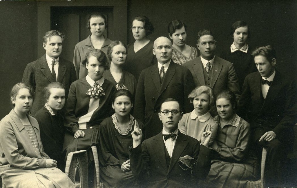 Group of students (including V. Adams) with Johannes Adamson