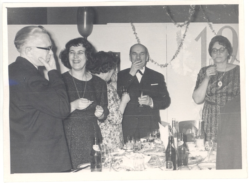 20th Anniversary of the Estonian Union of Artists 31. XII 1962. Left: 1) R. Tiitus, 2) d. Vaarandi, 3) a. Bach, 4) J. Semper, 5) e. Jensen