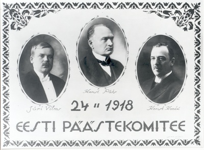 Estonian Rescue Committee 24.02.1918. Jüri Vilms, Konstantin Päts and Konstantin Konik  similar photo