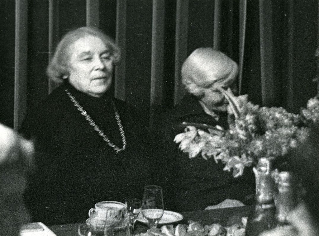 Betti Alver and Renate Tamm shops at the 75th anniversary evening at the Tartu Writers' House 27th November 1981