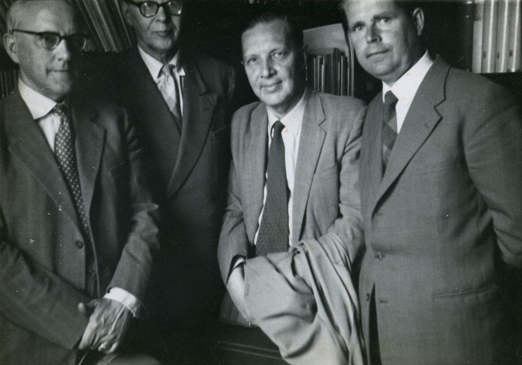Julius Mägiste, Martti Haavio, Ants Oras, Herbert Salu in Helsinki in the summer of 1958