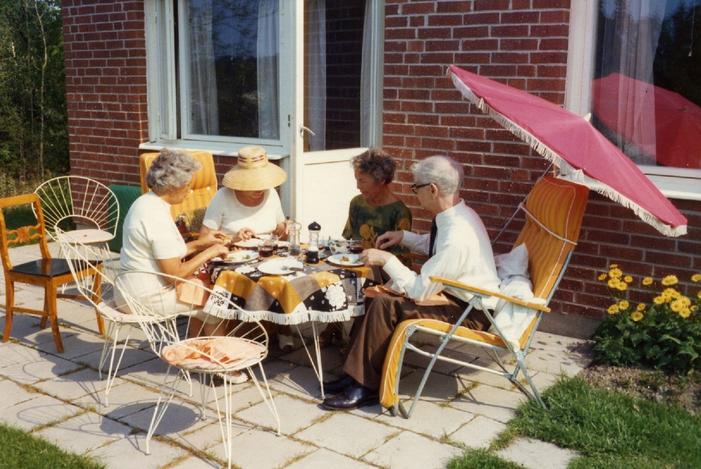 Liidia Mägi, Karl Ristikivi and others in the garden