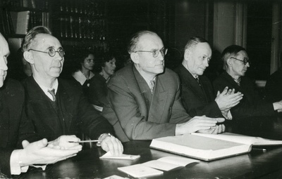 Kreutzwald Day at the Literature Museum 26-27.12.1960. VAS. : August Annist, August Sang, Nigol Andresen, Leo Anvelt  similar photo