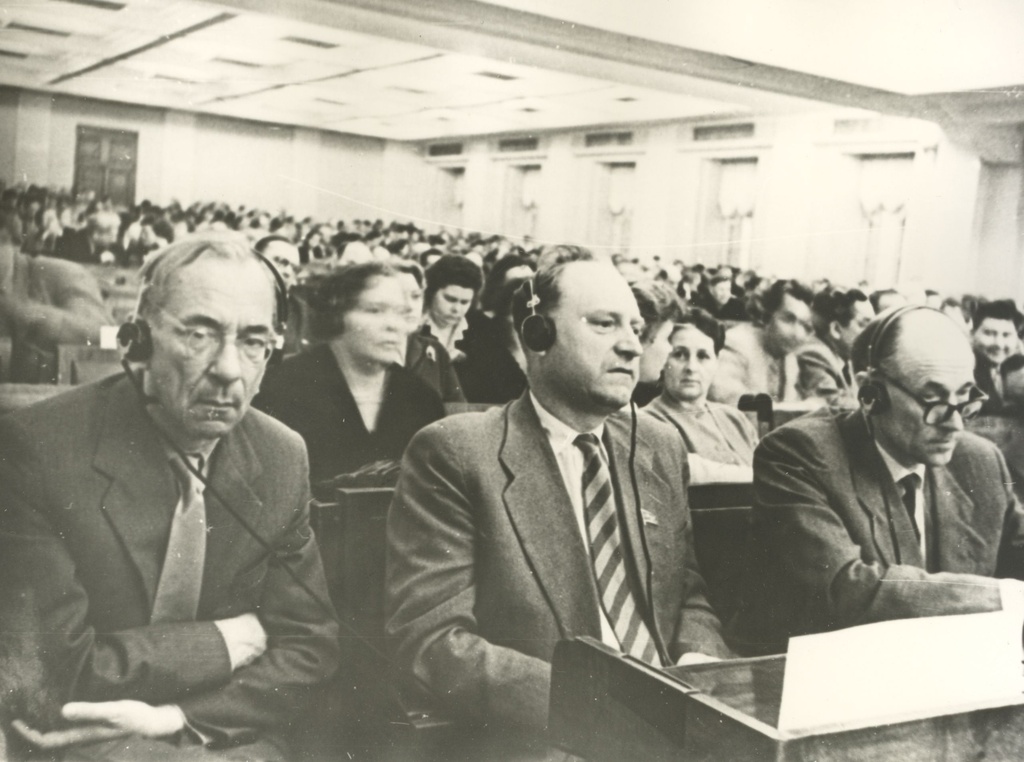 M. Raud, L. Lentsmann, R. Sirge at the Congress of Writers in Moscow 1959