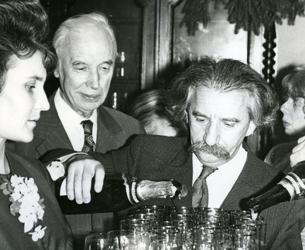 Ann Malts, Valmar Adams and Juri Lotman V. Adams at the 75th anniversary of the TRÜ cafe 30.I.1974