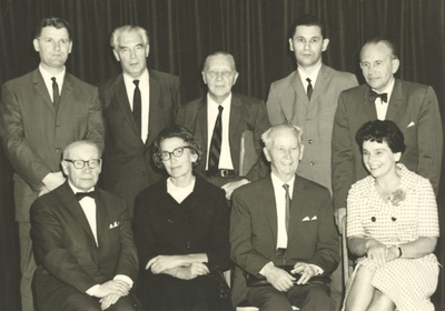 I r. vas. H. Compus, s. Ekbaum, K. Ast, a. Willmann, II r. vas. H. Asi, a. Rannit, a. Oras, e. Krants, e.V. During the Congress of the Saks Pen Club, the Estonian House of New York in 1966.  similar photo