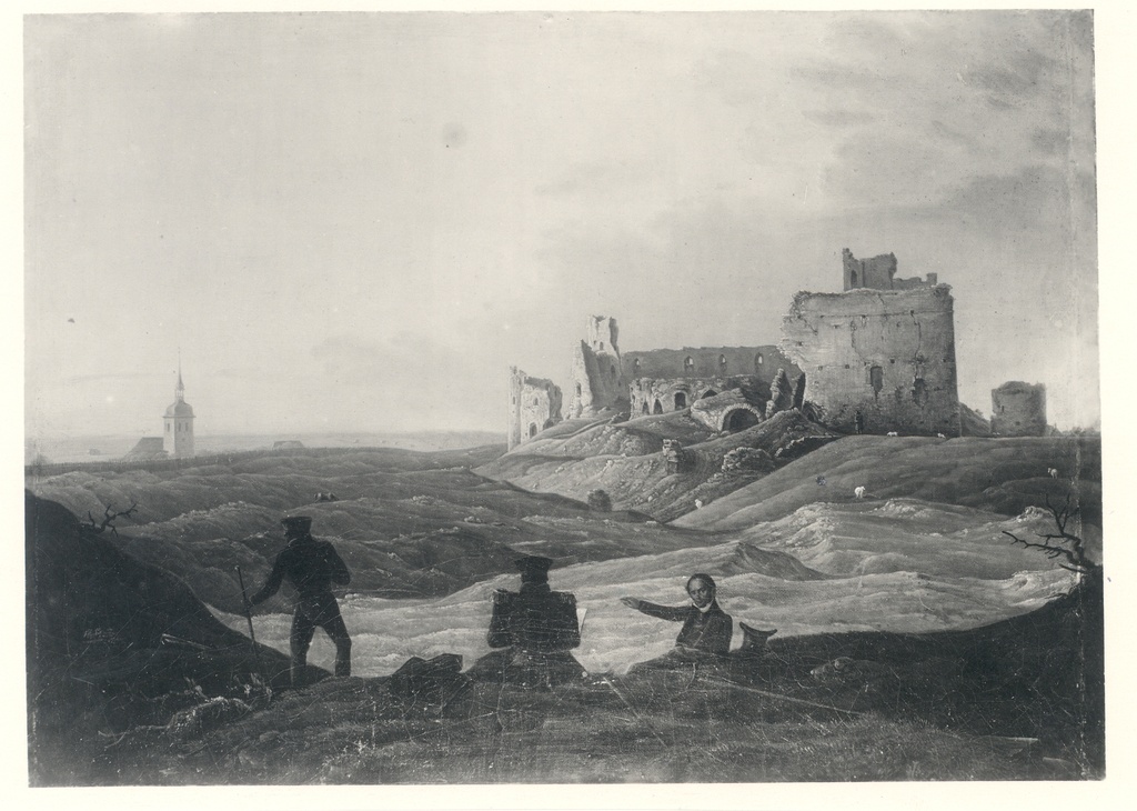 O. f. Pistohlkors, Rakvere - Vallimägi. On the front of the right Fr. R. Faehlmann. Oil painting 1838.