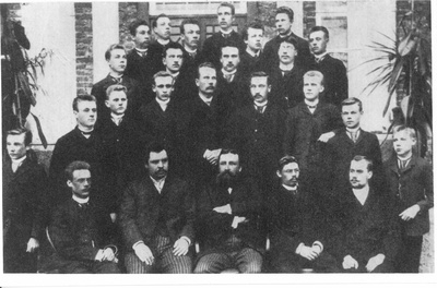 Graduates of Estonian Alexander City School in 1893. Teachers in front row: p. Goveino, J. Tamm, a. Anson, m. Nikolajev, a. Riikmann  duplicate photo