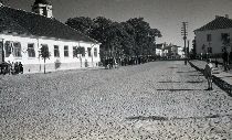 Summer retreat in Kingissepa district in 1958: train walk in Stalin Street in front of the post office