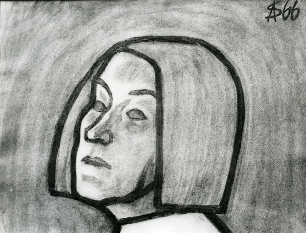Betti Alver. Al. Suumani coal drawing, 1966