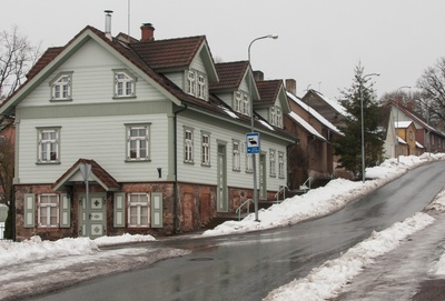 foto, Viljandi, Tartu tn, Järve tn nurk, pood (kauplus) Toidukaubad nr 16, 1960 foto L. Vellema rephoto