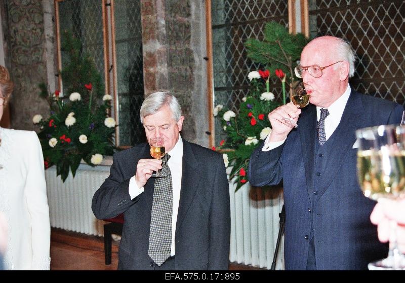 President of the Republic of Estonia Lennart Meri (best ) and President of the Republic of Slovenia Milan Kuca at the festive dinner at the Blackhead House during the state visit of the President of the Republic of Slovenia to Estonia.