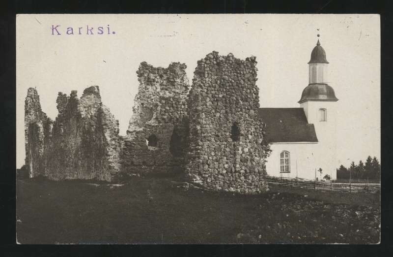 Postcard, Karksi-Nuia, Karksi castle shelves, church