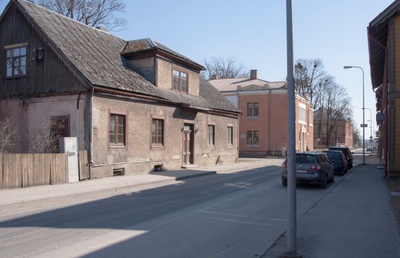 fotopostkaart, Viljandi, Jakobsoni tn 47, 47a, 47c, taga maagümnaasium, u 1928 rephoto
