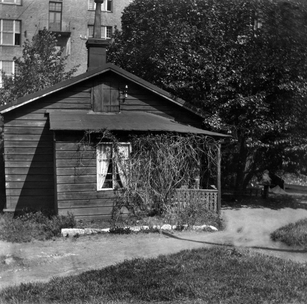 Bulevardi 15 piha, taustalla kerrostalon Fredrikinkatu 28 pihan puoli.