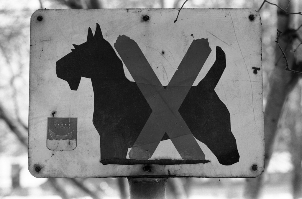 Liisanpuistikko. Koirilta kielletty -merkki Liisanpuistikossa.