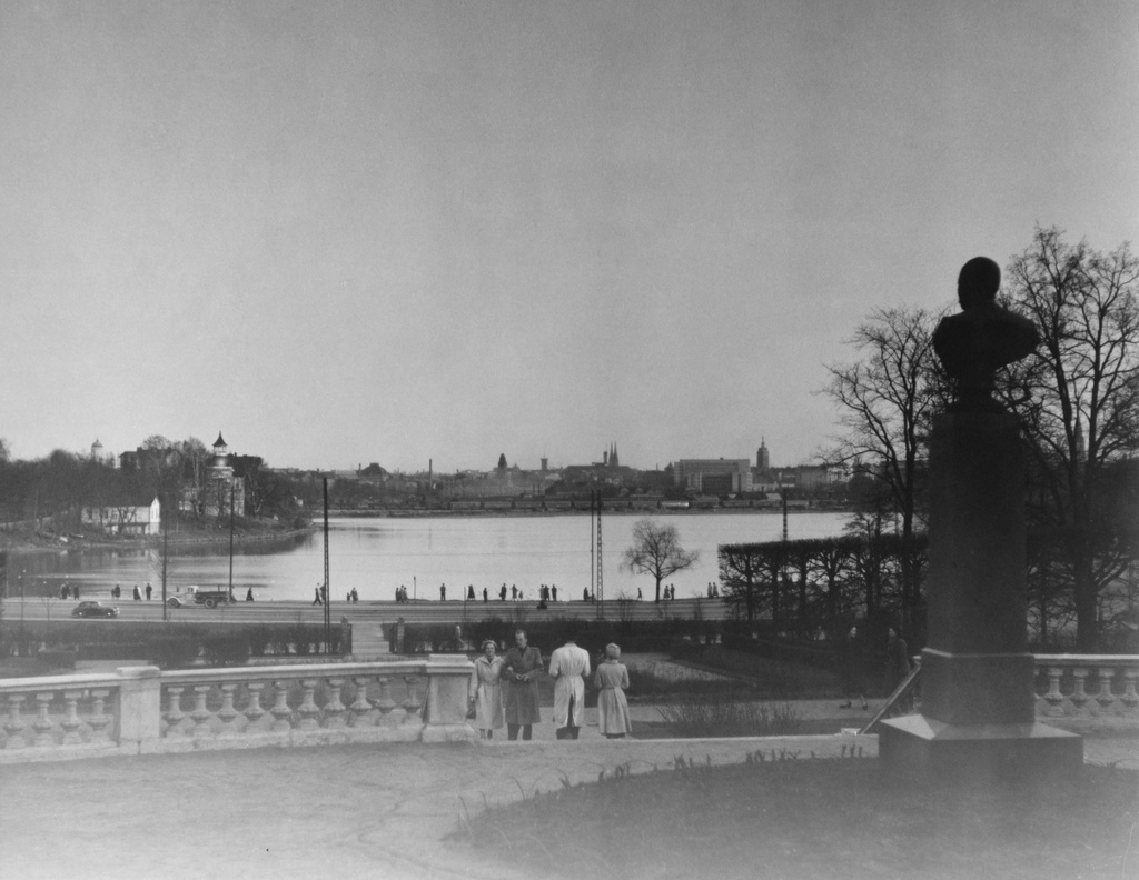 Kaupunginpuutarha, Eläintarha, näköala Töölönlahdelle. Taustalla mm. Linnunlaulun huviloita.