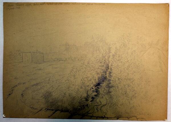 Silicon drawing. City view of Tartu, River Pudret. 1966.
