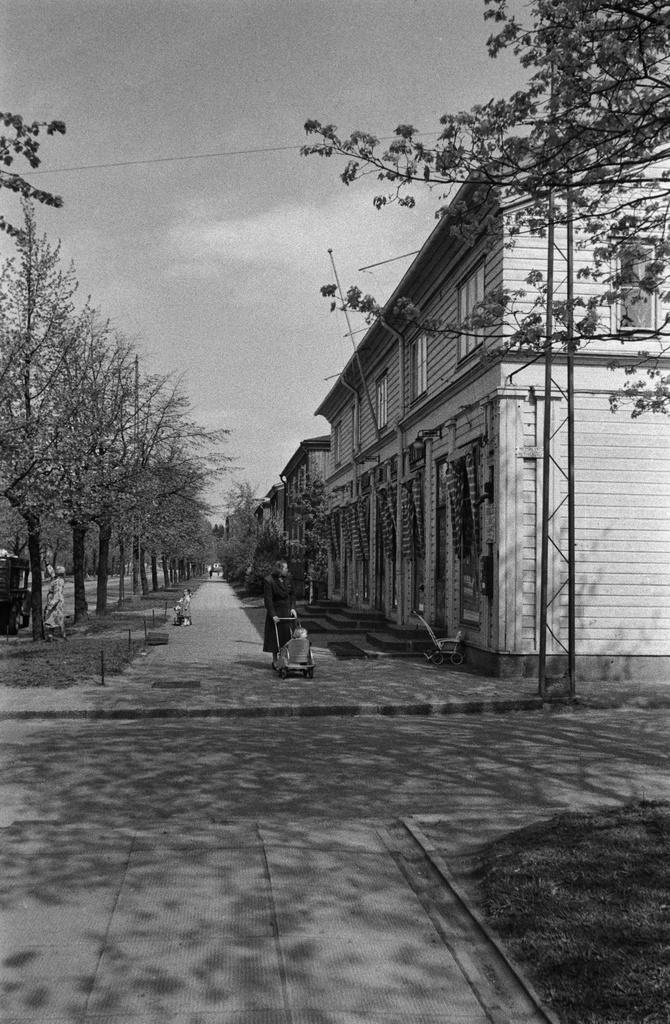 Pohjolankatu. Oikealla Elannon myymälä Pohjolankatu 27. - Metsolantie.