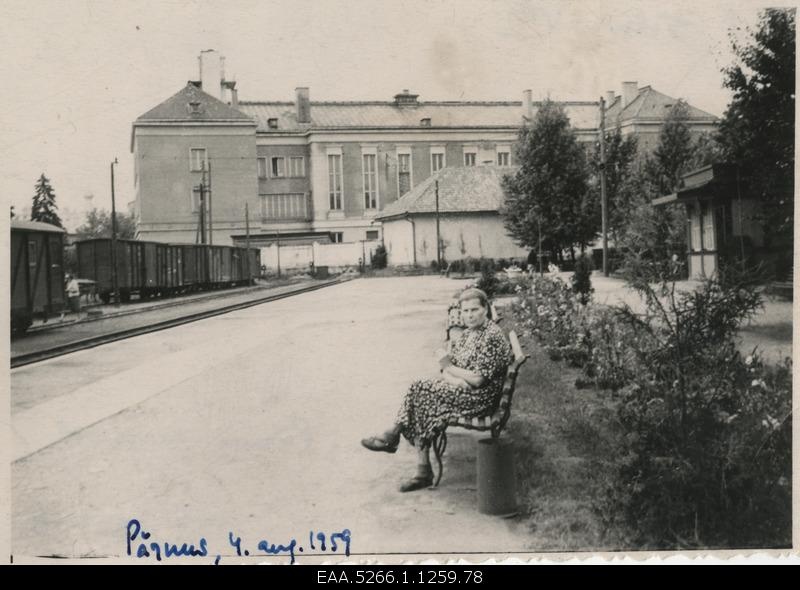 Natalie Valger is sitting on the Pärnu Railway Station Perron Pipe