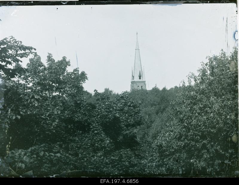 View of the Catholic Church tower.