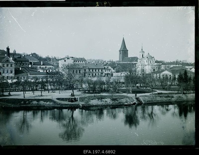 View on the Lihapoe Street from Emajõel. The church of Jaan and Uspensk is behind the edge.  similar photo