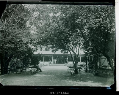 View of the building of the German Hand Workers Society by the courtyard.  duplicate photo
