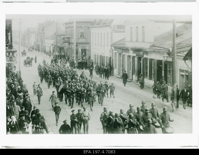 German troops marching on the castle street.
